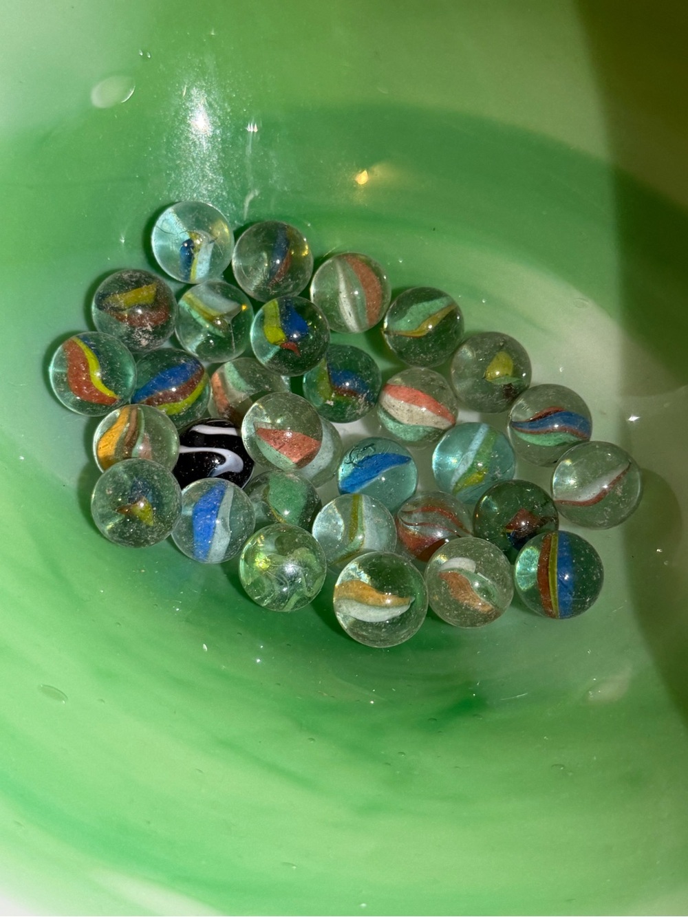 Vintage Glass Marble Lot 31 Mixed Cats Eye Swirl Clear Colorful Toy Collection